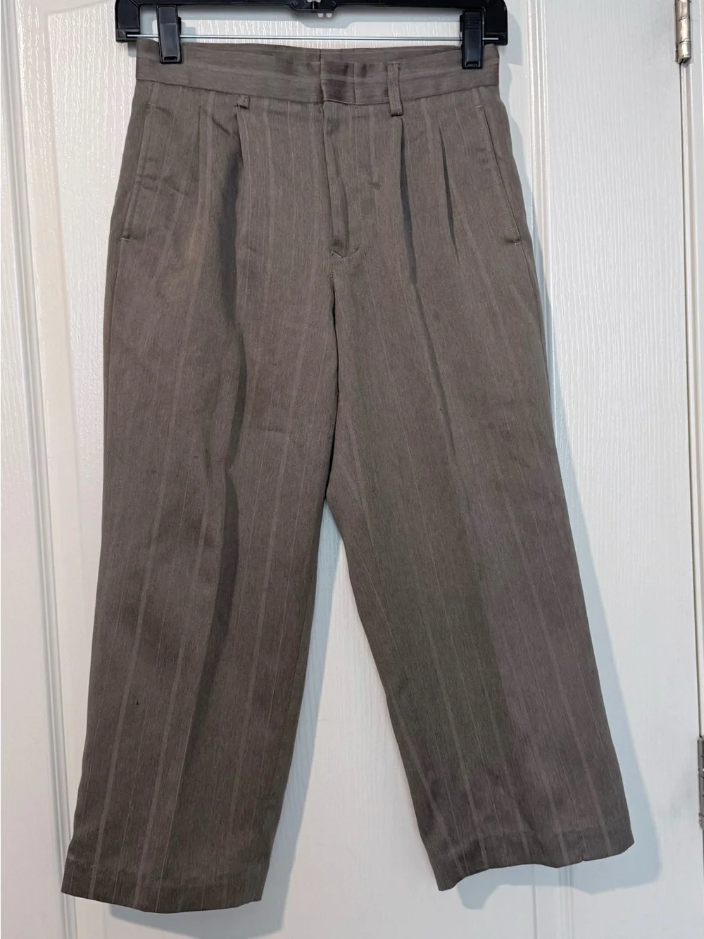 BAK Boys 2-Piece Suit Size 12 Regular Olive Green Pinstripe Blazer & Dress Pants